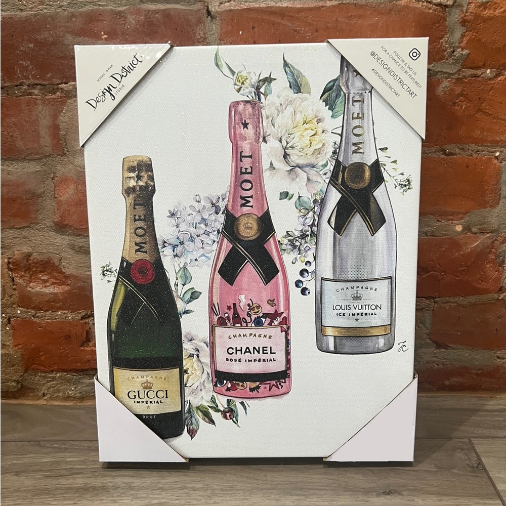 Design District - Louis, Chanel & Gucci Champagne Bottles Canvas Wall Art